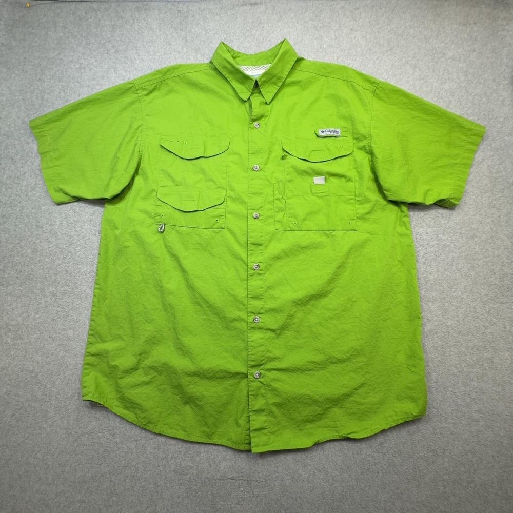 Columbia Bonehead Shirt Mens Large Green Short Sleeve Button Fishing Vented